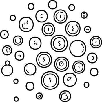 dibujado a mano círculos resumen garabatear modelo con emoticonos y clasificado diseños dentro redondo formas y flotando libremente burbujas vector