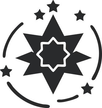 Abstract starburst with orbiting elements and smaller stars, symbolic of celebration and achievement vector