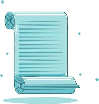 Antique Blue Scroll Unrolled Paper Document with Text Lines, Illustration vector