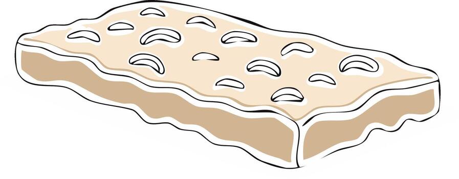 A simple line art drawing of a nougat confection bar with whole nuts on top vector