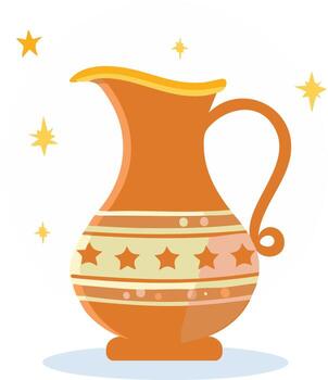 Ornate orange pitcher with festive star patterns and sparkling elements vector