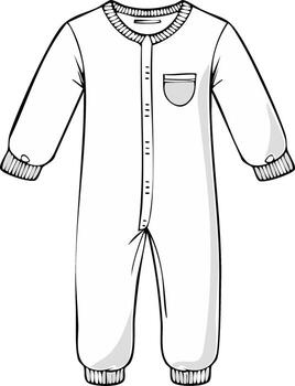 Outline of Cotton Baby Onesie with Buttons and Pocket for Pattern Design vector