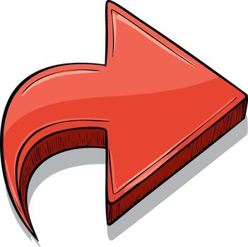 Bold red arrow with a dynamic curved tail pointing forward indicating progress and direction vector