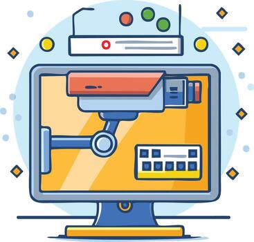 Digital Surveillance System Monitoring Security Camera Feed on Computer Screen vector