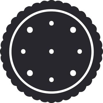 Round cracker icon black and white silhouette. Simple biscuit or cookie graphic with scalloped edge vector