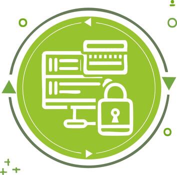 Secure Server Network , Green Icon with Padlock, Database, Data Protection on Cloud Computing vector