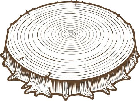 Stylized Cross Section of a Tree Trunk with Visible Growth Rings Hand Drawn Detail and Rough Bark vector