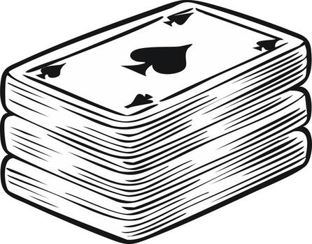 Outline rendition of stacked deck of playing cards featuring the spade suit as a design element for illustrative and recreational concepts vector