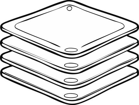 Stack of square tiles with rounded corners, black and white line art illustration in isometric view vector