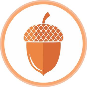 Stylized orange acorn icon within a circular frame, simple graphic representation of a nut vector