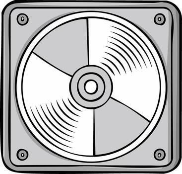 dibujos animados difícil disco conducir ilustración en escala de grises para computadora datos almacenamiento tecnología vector