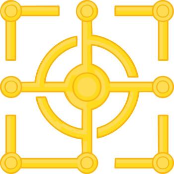 resumen geométrico diseño en oro circular y rectilíneo dorado formas interconectado, moderno Arte composición vector