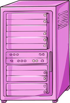 rosado computadora torre con múltiple laureles y unidades para datos almacenamiento vector