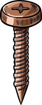 Single detailed drawing of a copper screw with a pointed tip and cross head vector