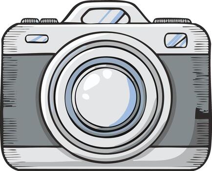 Cartoonish Style Camera Graphic Photography Technology Retro Design Image Capture Device Lens Focus Button Hatch Style vector