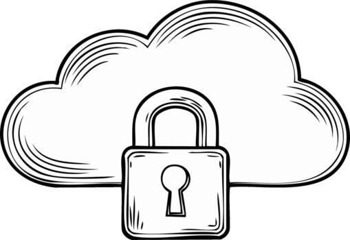 Stylized Cloud Computing Security Symbol Lock Protecting Data Storage System vector