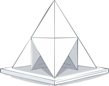 Conceptual geometric pyramid structure drawing with angular lines and subtle shading on a flat base vector