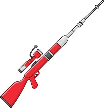 Cartoon red speargun with scope and spear pointing upward on white background vector