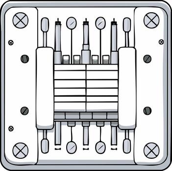 Precision Engineering Device Illustration with Gauges and Stacked Components vector