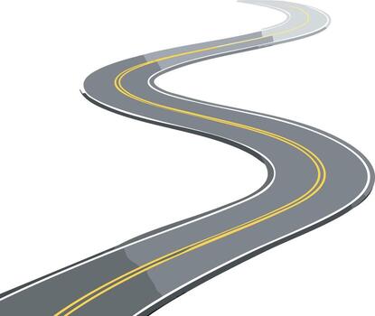 Gray Asphalt Road Winding with Yellow Lines, Curve Design Element, Path Trajectory vector