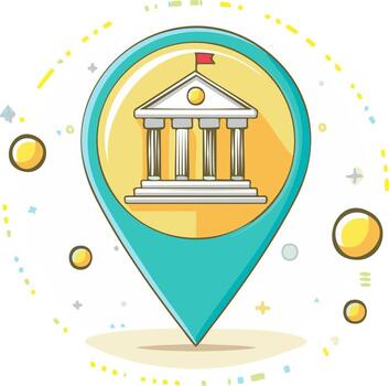 mapa puntero icono con clásico edificio fachada representando histórico punto de referencia o oficial institución vector