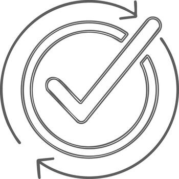 Check Mark inside a Circle with Arrows Indicating Renewal or Repeat vector