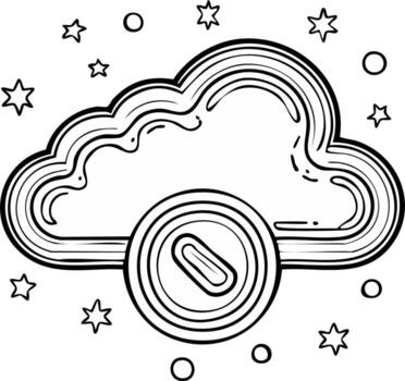 Cloud computing concept illustration featuring stars and a button symbol vector