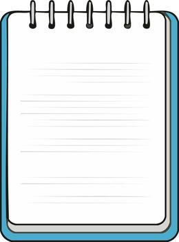 Blank spiral notebook with lined pages and light blue cover for writing notes or planning tasks, empty document vector