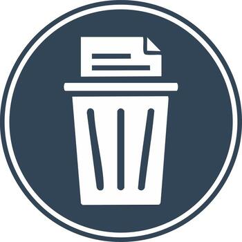 Trash can with document icon inside a circle, representing deletion, waste, or removal vector