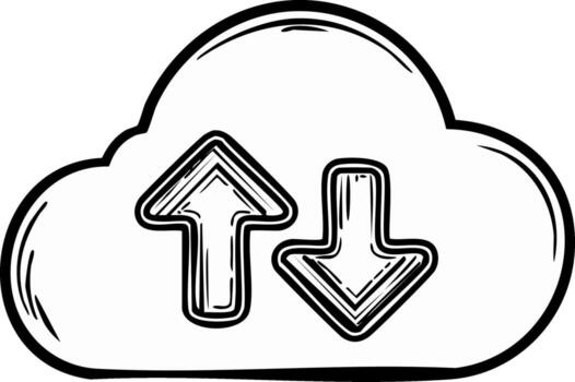 Hand Drawn Cloud Computing Upload and Download Symbol vector