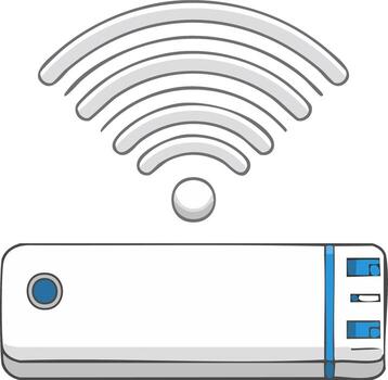 Wireless router transmitting Wi-Fi signal for internet connectivity and network communication vector