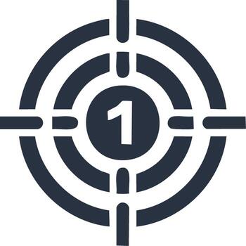 Target symbol with the number one in the center representing focus accuracy and achievement vector