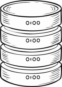 Stack of Four Server Drives with Binary Code Outline Illustration vector