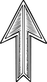 Stylized arrow pointing upwards with a retro hatched texture and outline vector