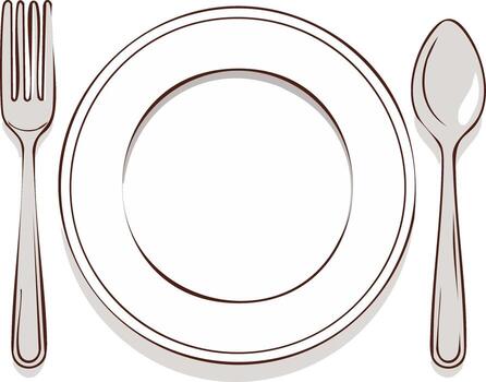 Illustration of an Empty Plate Setting with Fork and Spoon Ready for a Meal vector