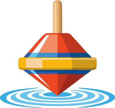 Classic Spinning Top Toy with Colorful Geometric Design in Motion Leaving Circular Ripples vector