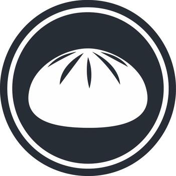 Dim sum dumpling icon in a dark circular frame, minimalist food symbol vector