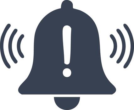 Alarm bell icon with exclamation point symbol for urgent message or warning vector