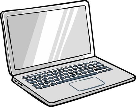Illustration of an open modern laptop computer with a blank screen and keyboard, depicting technology vector