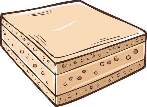 Delicious layered vanilla cake block with crumbly textures creating a visually appealing dessert illustration vector