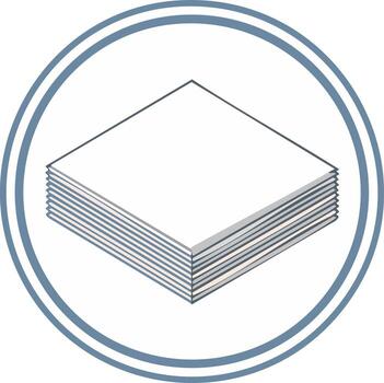 Isometric stack of blank paper sheets in a double blue circle icon vector
