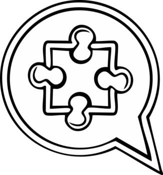 Puzzle piece integrated within a speech bubble outline symbolizing ideas and solutions vector