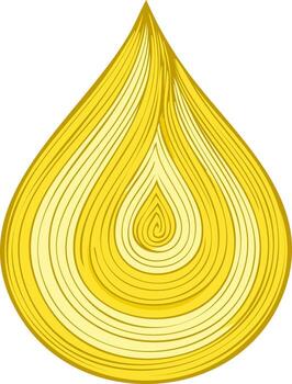 Bright golden fluid drop graphic with detailed wavy textures and a concentric swirl pattern illustration vector