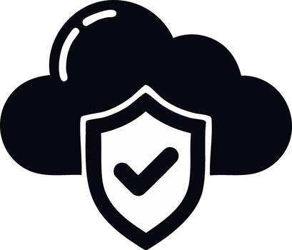 Secure cloud storage icon with a shield and checkmark symbol representing cybersecurity and data protection vector