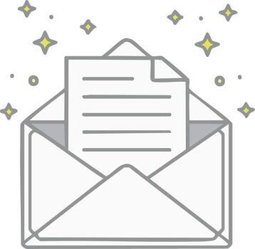 Magical letter in an open envelope with sparkles hand drawn doodle icon vector