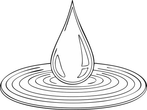 Single water drop falling into liquid creating concentric ripples line art vector