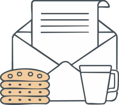 A Stack of Cookies Next to a Coffee Mug and an Open Envelope with a Letter vector