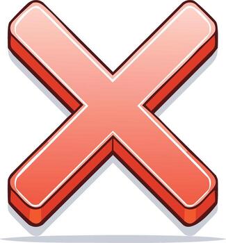 Three dimensional red cross mark X symbol icon for no wrong or rejection concept vector