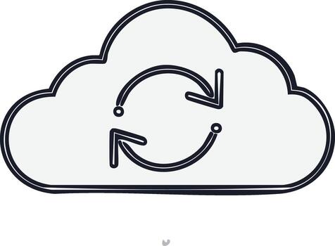 Cloud computing synchronization icon with refresh arrows in a minimalist line art style vector