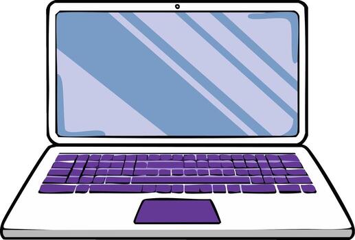 Modern Laptop Computer Illustration with Purple Keyboard and Trackpad for Remote Work or Tech Concepts vector